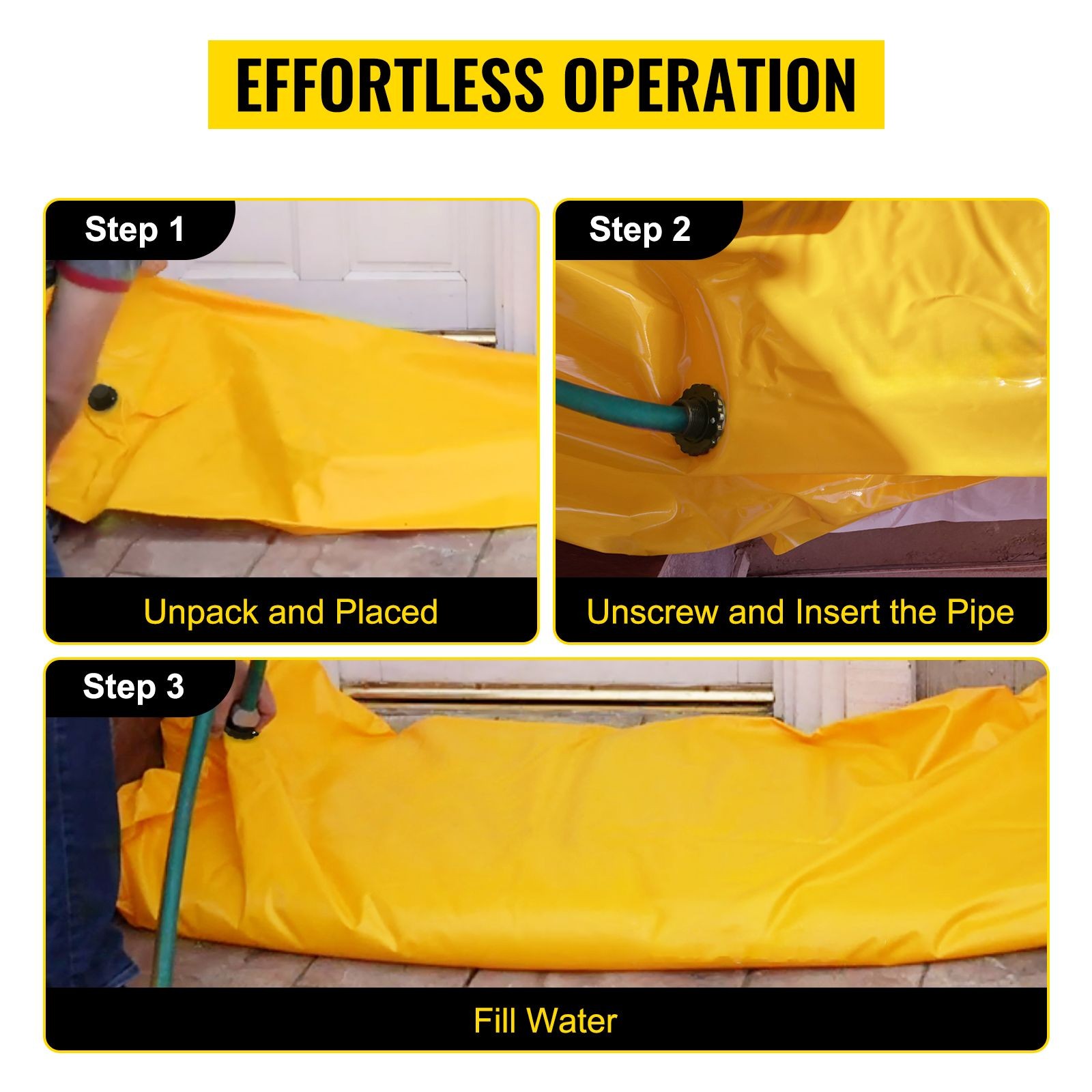 Reusable PVC Flood Barrier: 24’L x 20″W x 12″H, Lightweight & Stackable