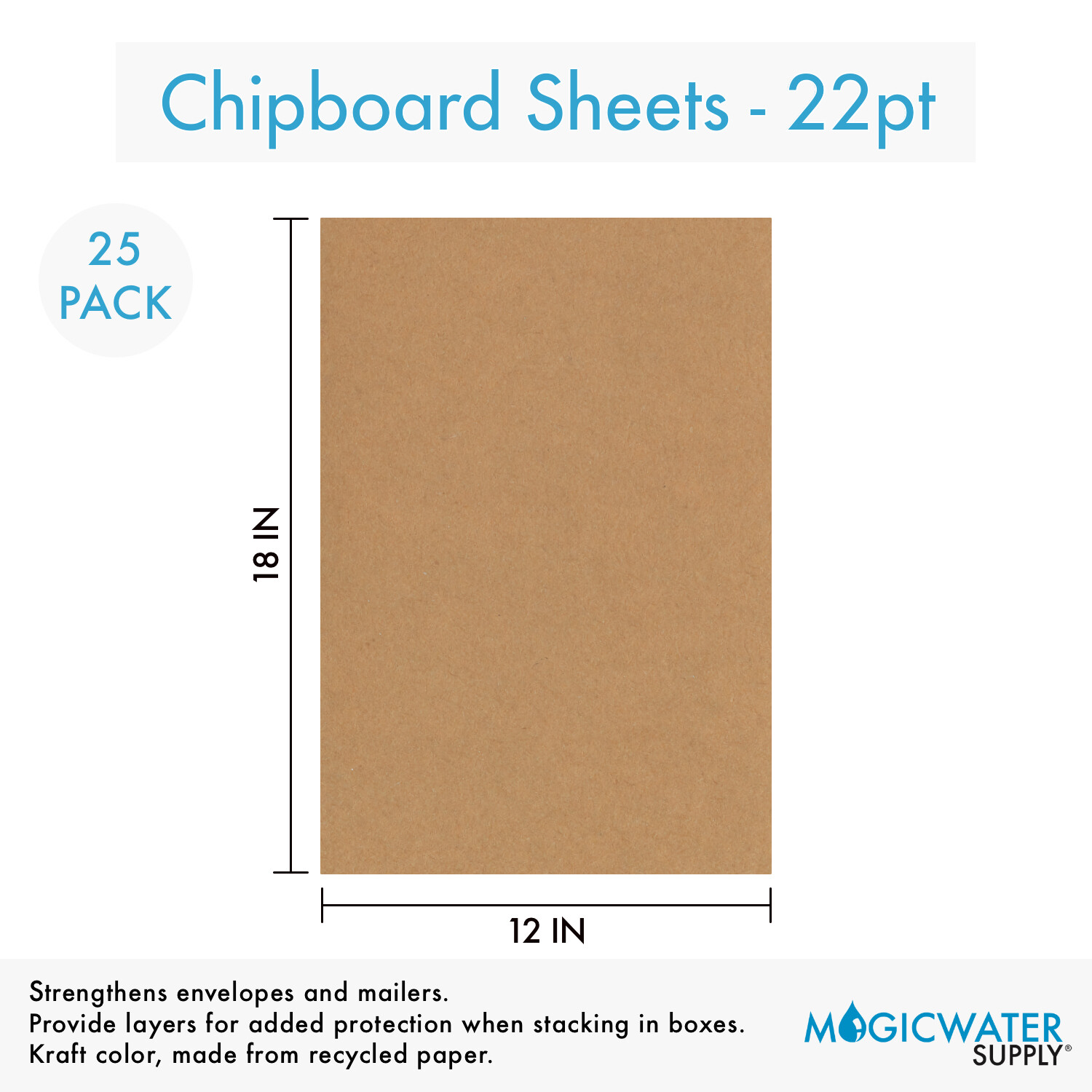 25 Sheets Chipboard 12 x 18 inch – 22pt Light Weight Brown Kraft Cardboard
