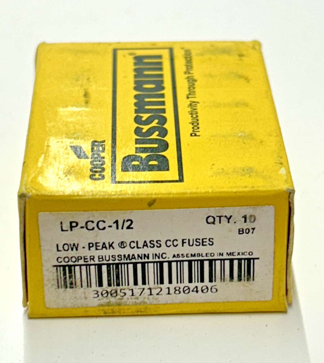 Cooper Bussmann LP-CC-1/2 Class CC Low-Peak Time Delay Fuse 0.5 Amp 600Vac-10pcs
