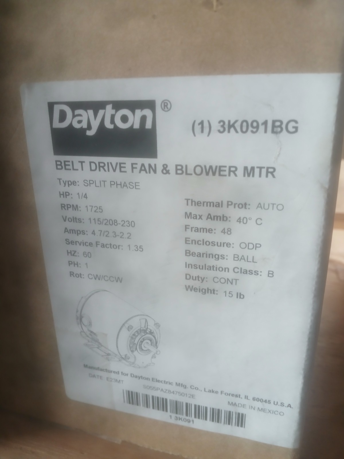 DAYTON Belt Drive Motor: 1 Speed, Open Drip Proof, Cradle Base Mount, 1/4 hp