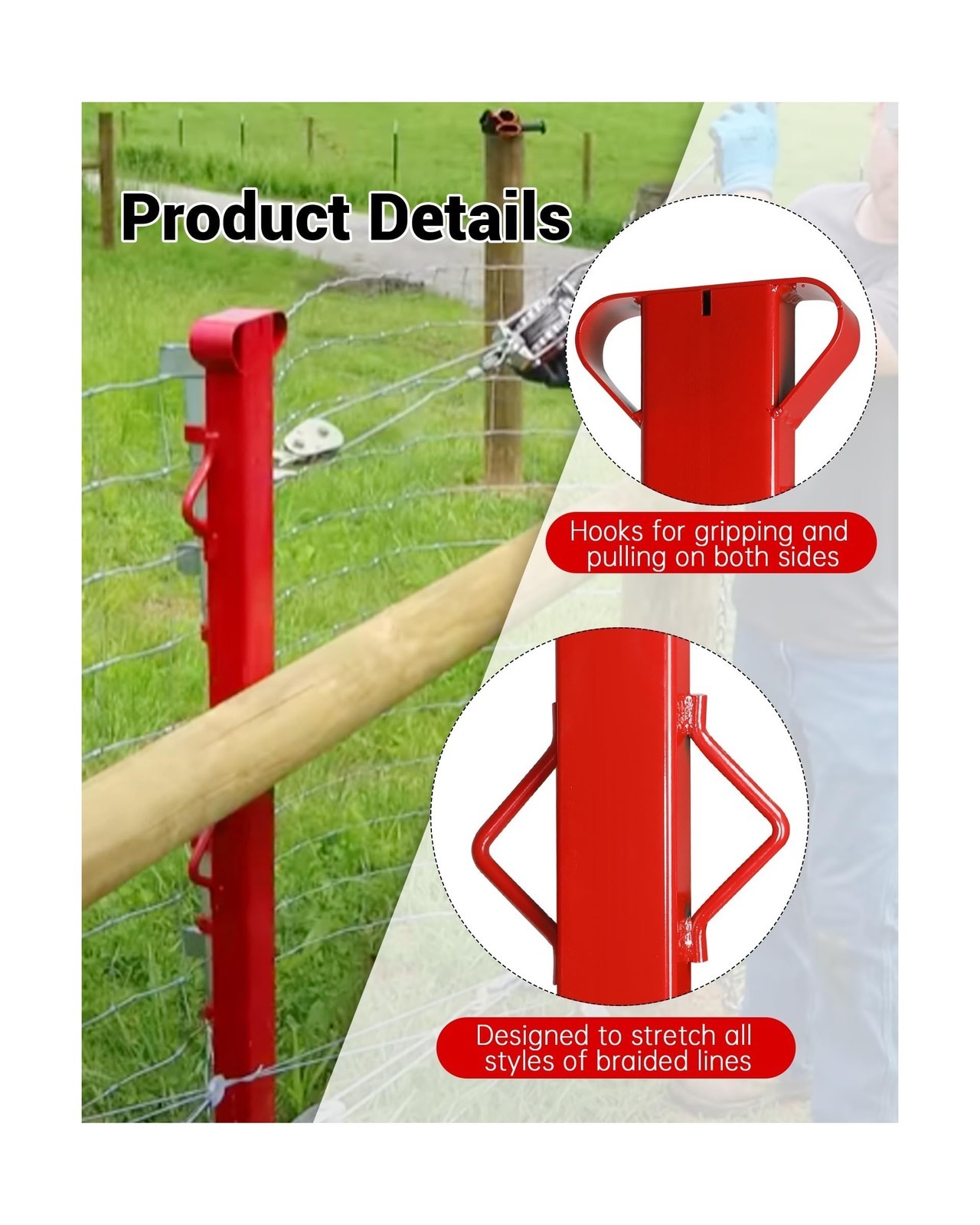 4ft Woven Wire Fence Stretcher Bar with 5 Wedges, Wire Stretcher Fence Suitab…