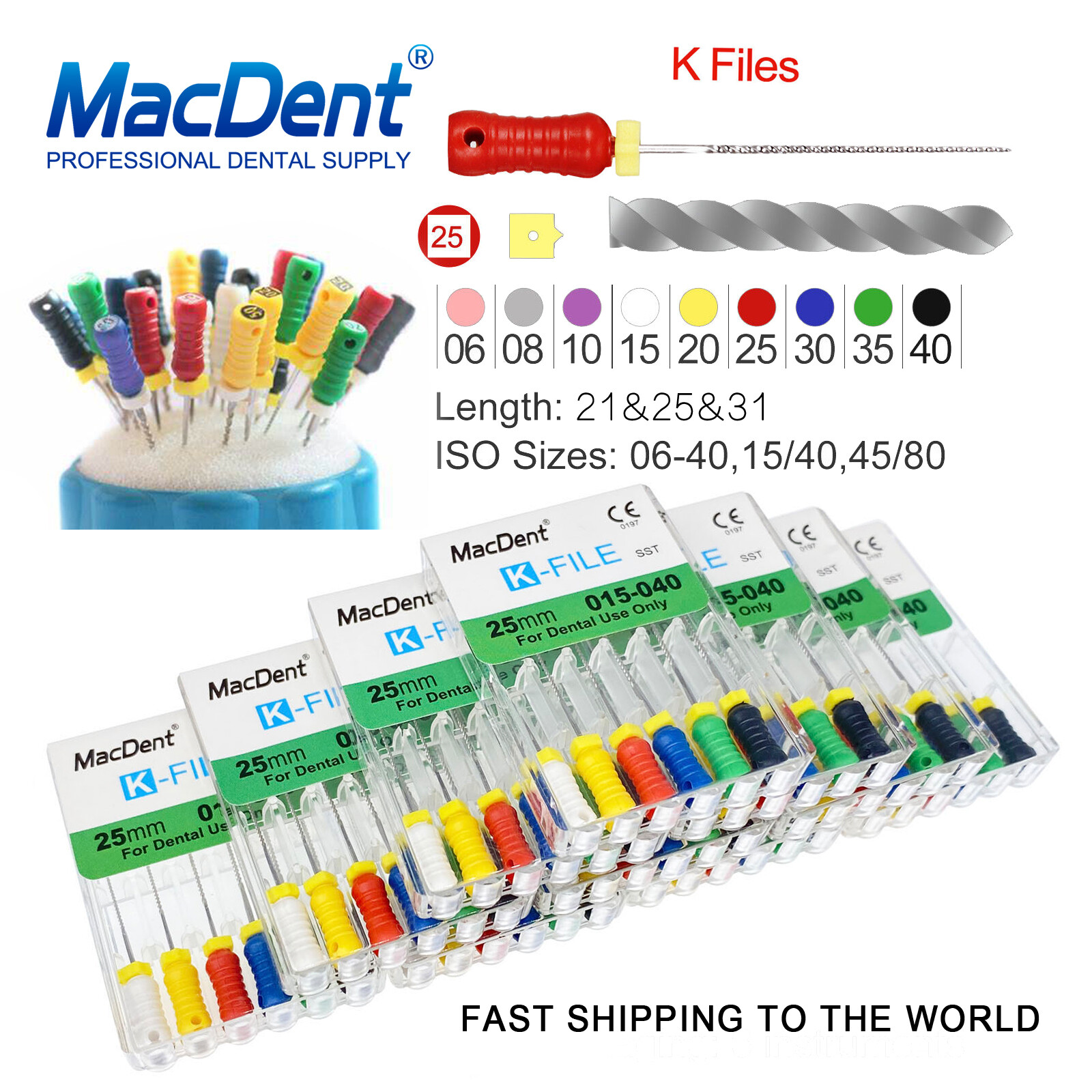 MacDent Limas de endodoncia manual dental K-Files acero inoxidable 21/25/31mm