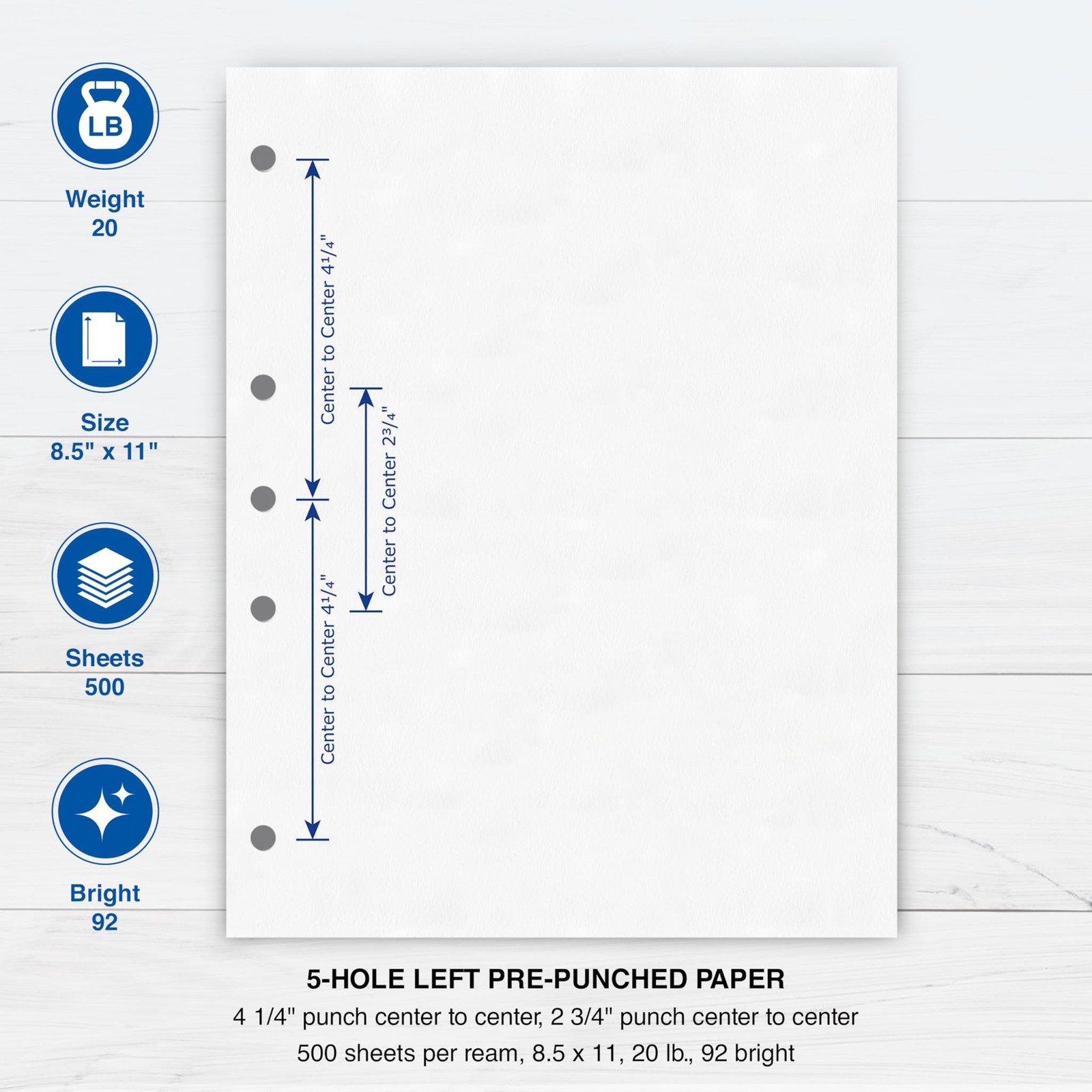 PrintWorks Professional 5 Hole Punch Left Paper – Pre-Punched for Folders & Bind