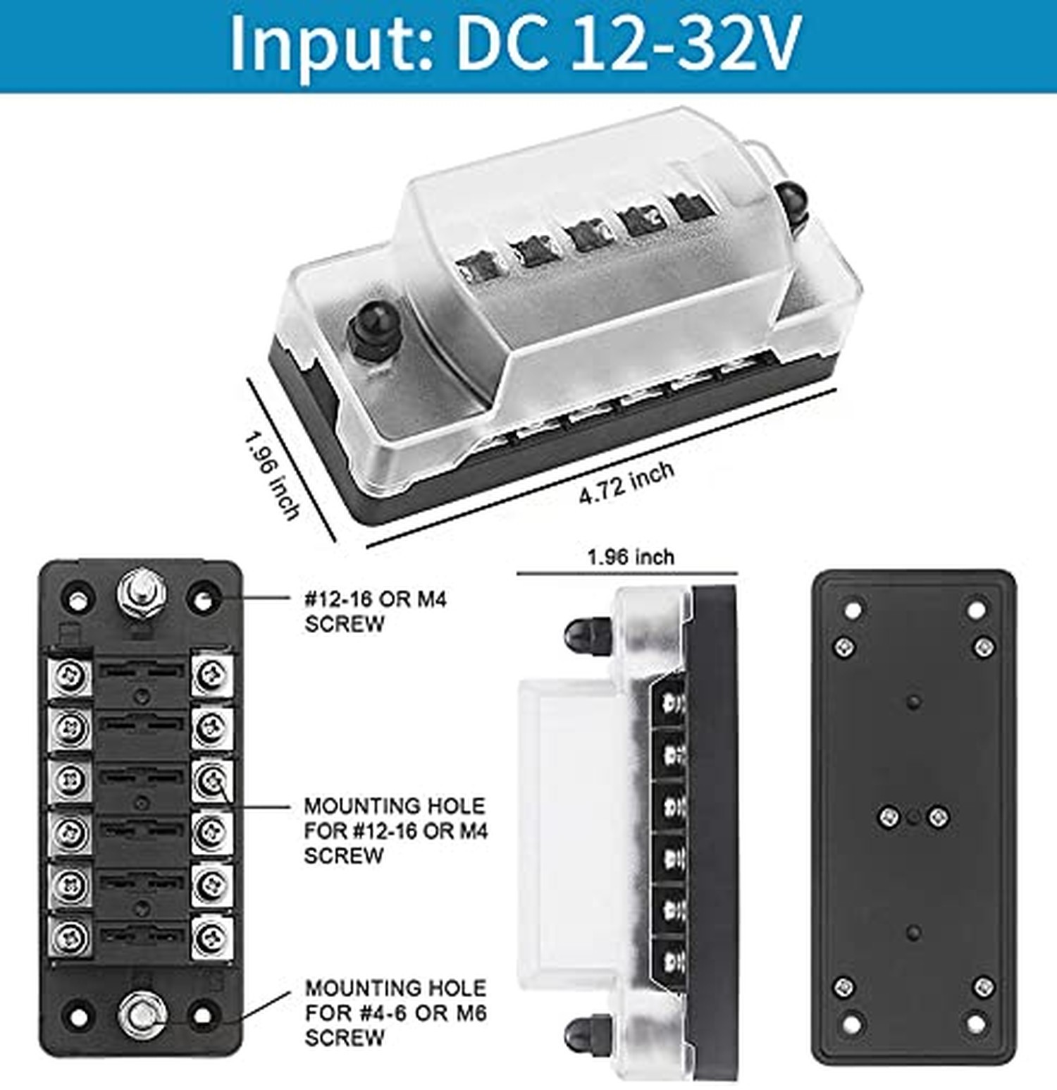 6 Way Fuse Block Blade Fuse Box with Negative Bus, 6 Circuit Fuse Holder Fuse…
