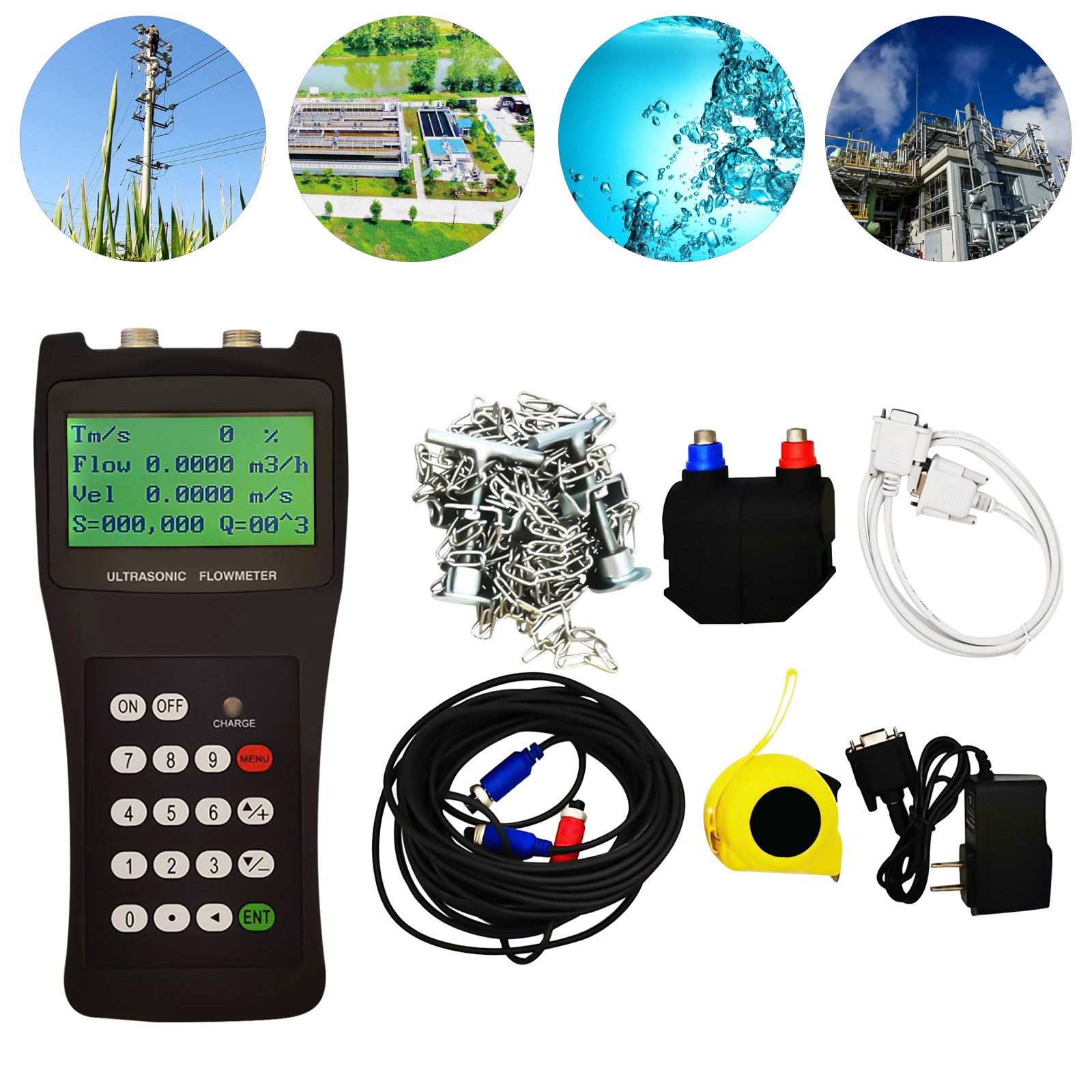TDS-100H Digital Ultrasonic Liquid Flowmeter Handheld Flow Meter DN50-700 M2