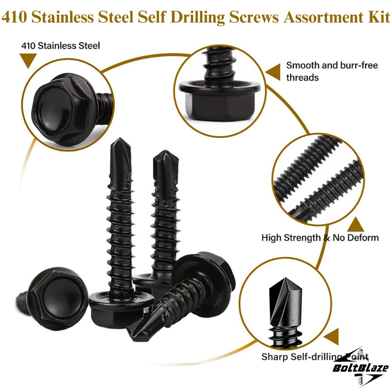 160 #8 Self-Drilling Screws – 410 Stainless Steel, Hex Washer Head, Rust-Resista