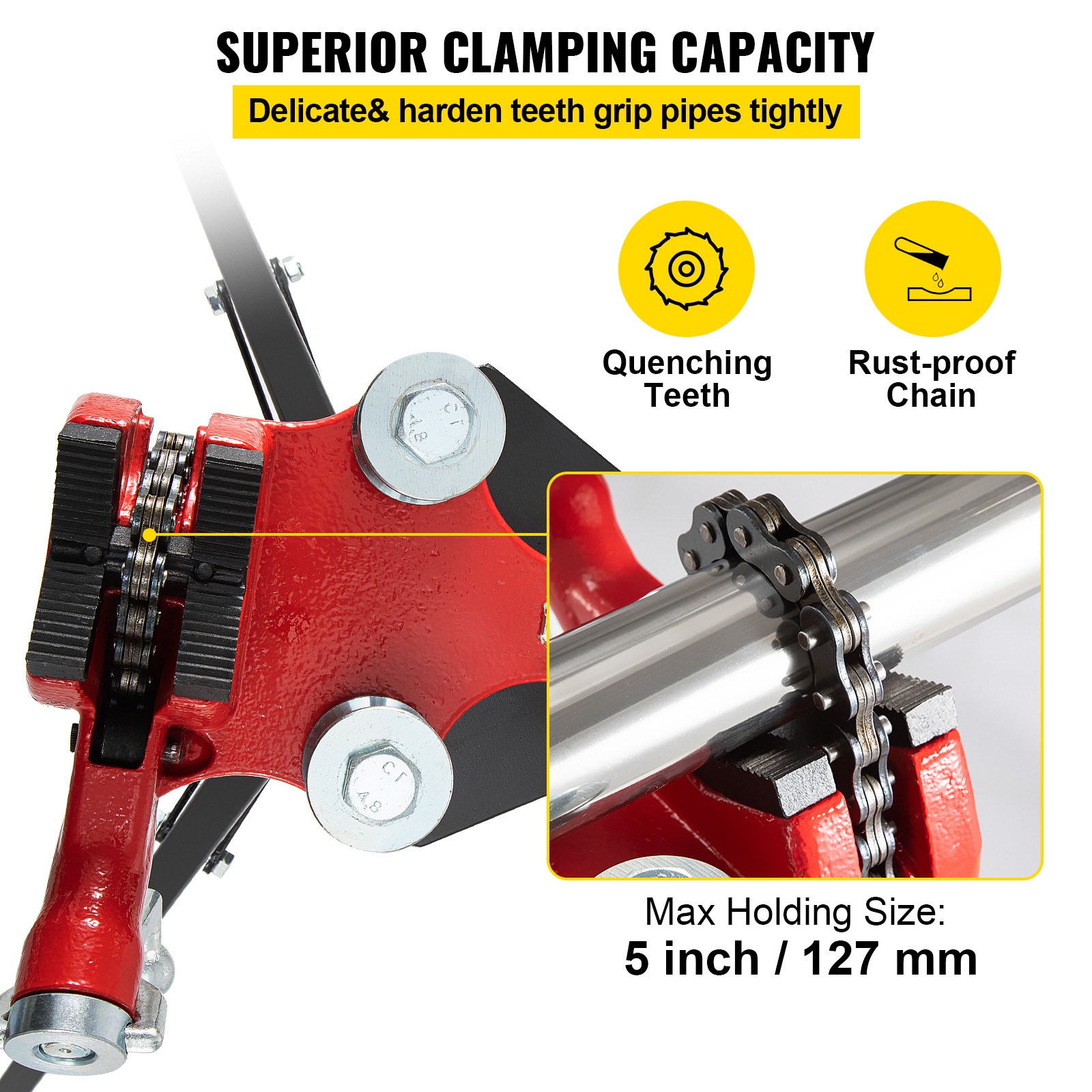 VEVOR Tripod Pipe Chain Vise 1/8″-5″ Capacity Folding Legs W/ Harden Teeth&Chain
