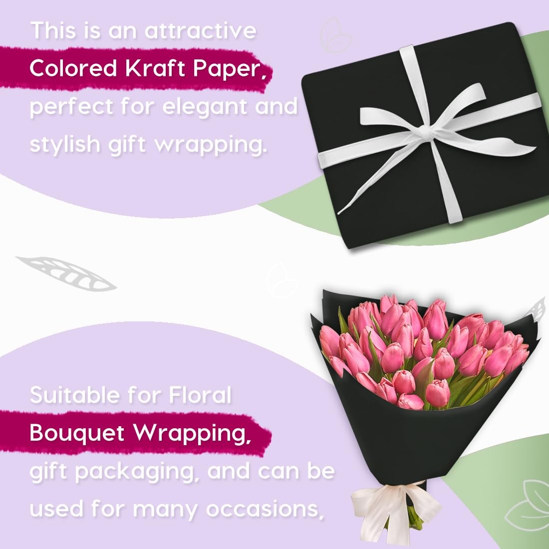 PerkHomy Black Kraft Paper Roll 17.5 x 960 (80′) for Gift Wrapping Bouquet Flowe