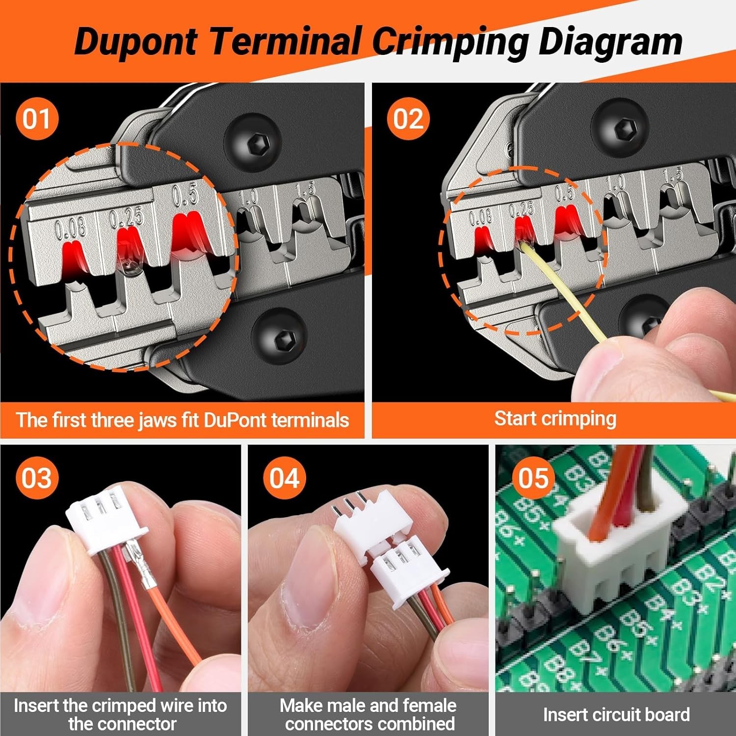 5-in-1 Wire Crimper, Dupont Terminals & Open Barrel Terminals – AWG 28-1