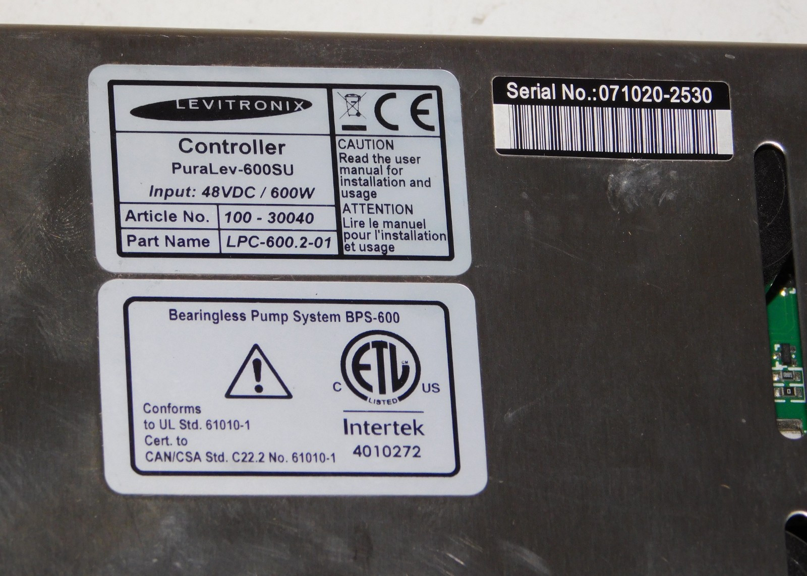Levitronix LPC-600.2-01 Controller Module 48VDC 600W PuraLev-600SU Pump Unit