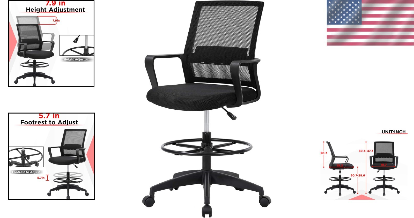 Comfortable Drafting Chair for Home Office with Easy Assembly and Durability
