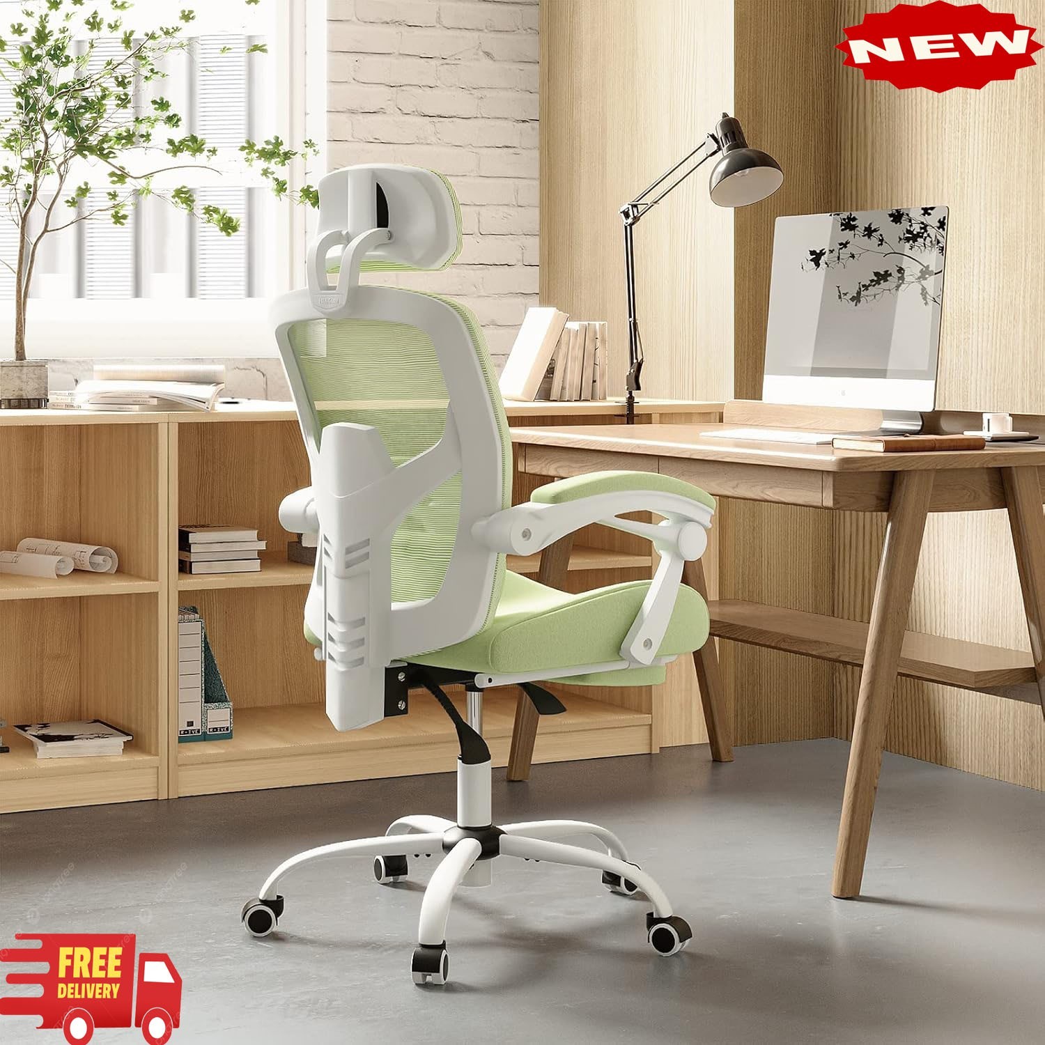 Silla de escritorio para oficina en casa con reposapiés, respaldo alto de malla,