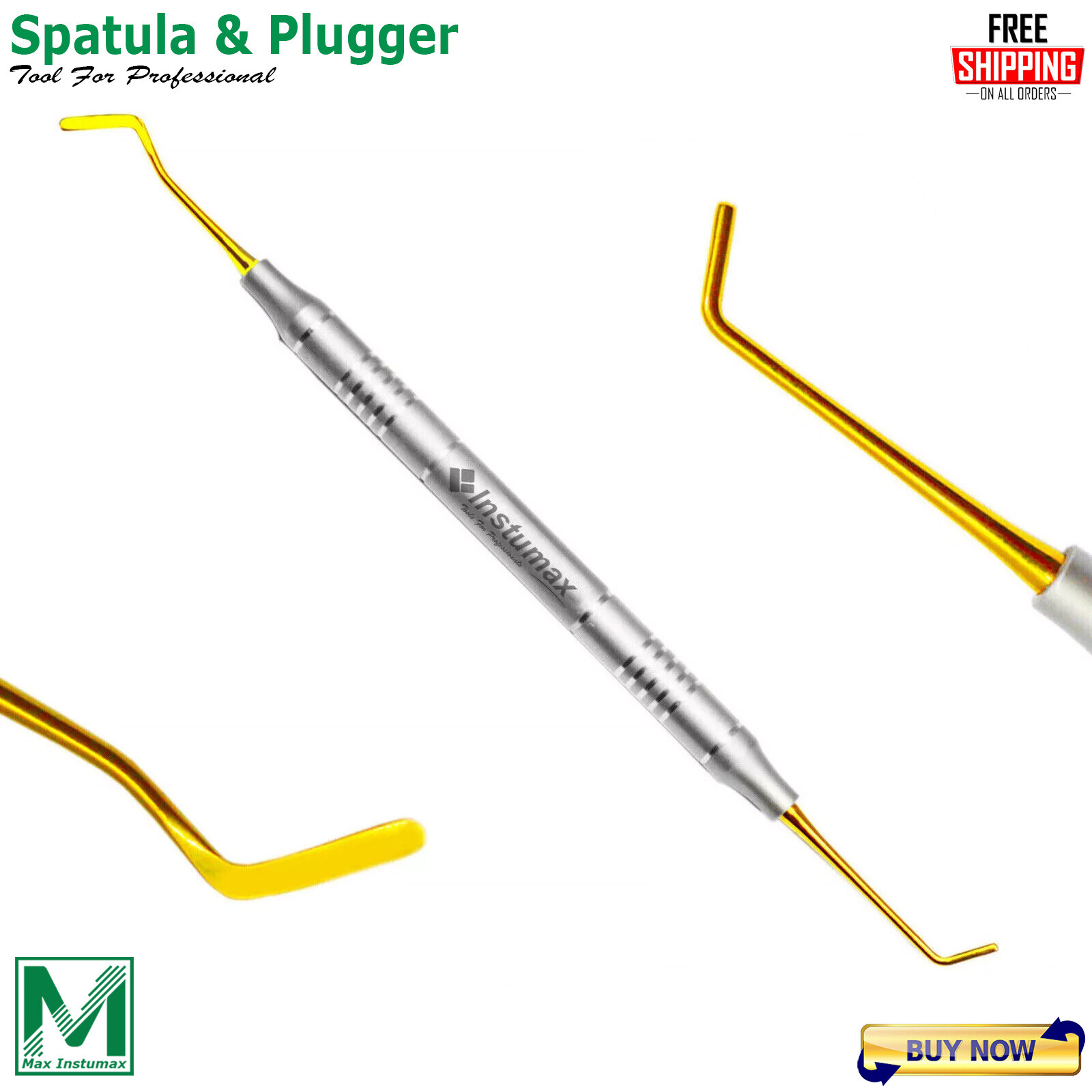 INSTUMAX Composite Filling Instruments – Dental Spatula & Plugger Set Gold Tips