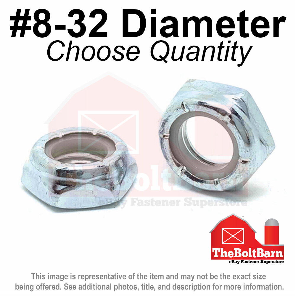 #8-32 Grade A Nylon Insert Hex Jam Lock Nuts Zinc Coarse Nylok (Pick Quantity)