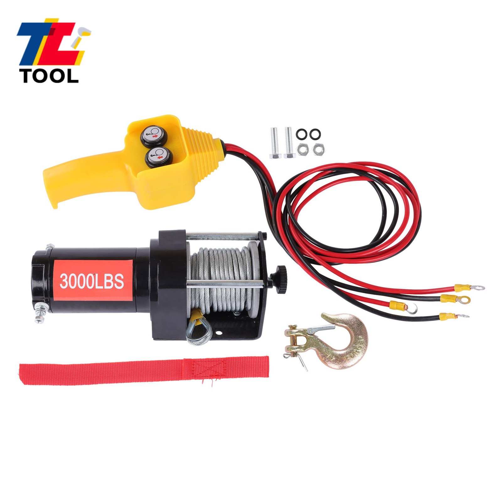 3000 LBS 32 FT Steel Cable Winch 153:1 Gear Ratio 12VDC/1.3HP Electric Winch