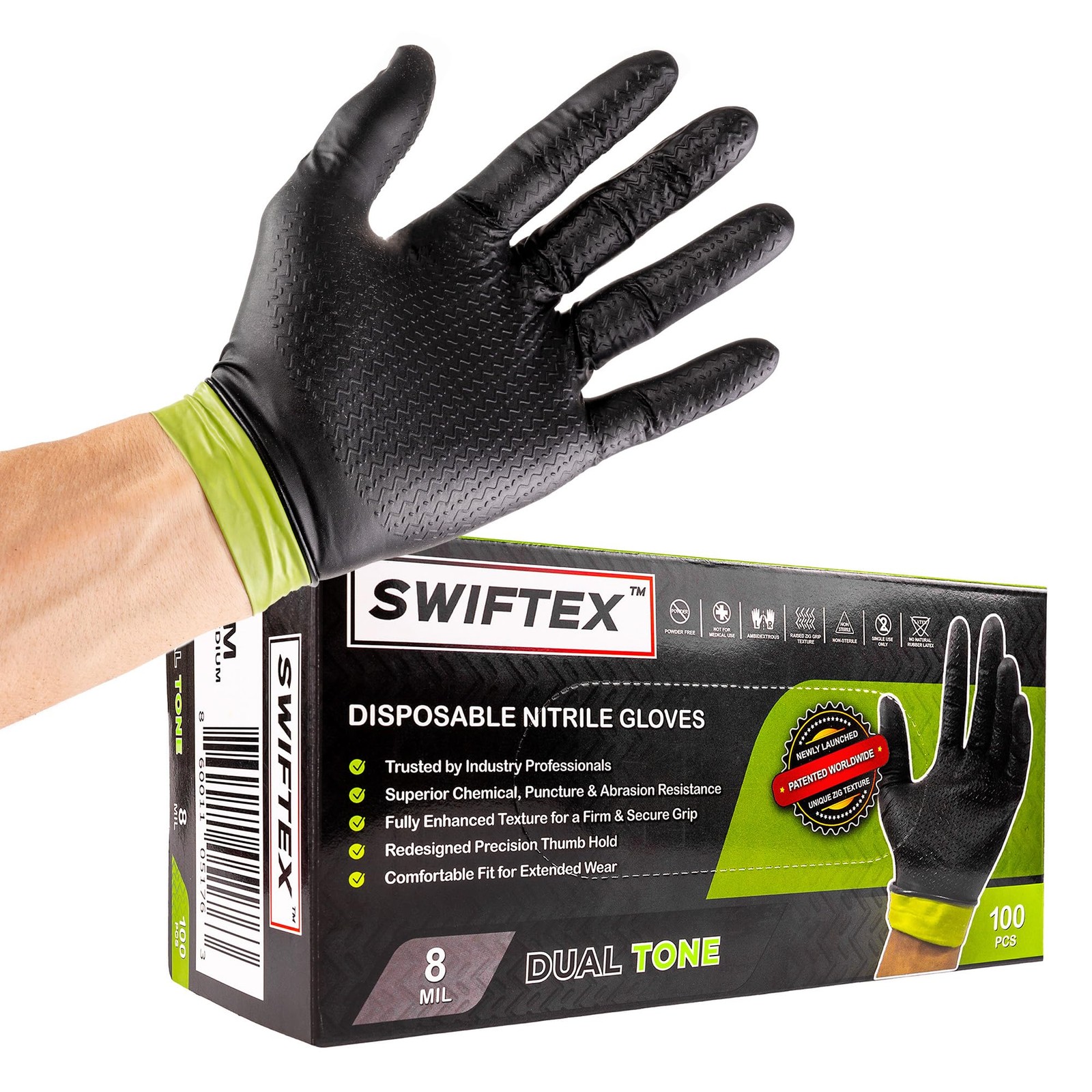 Heavy Duty Nitrile Gloves, Dual Tone, Black Green, ZIG Textured, Secure Grip,…