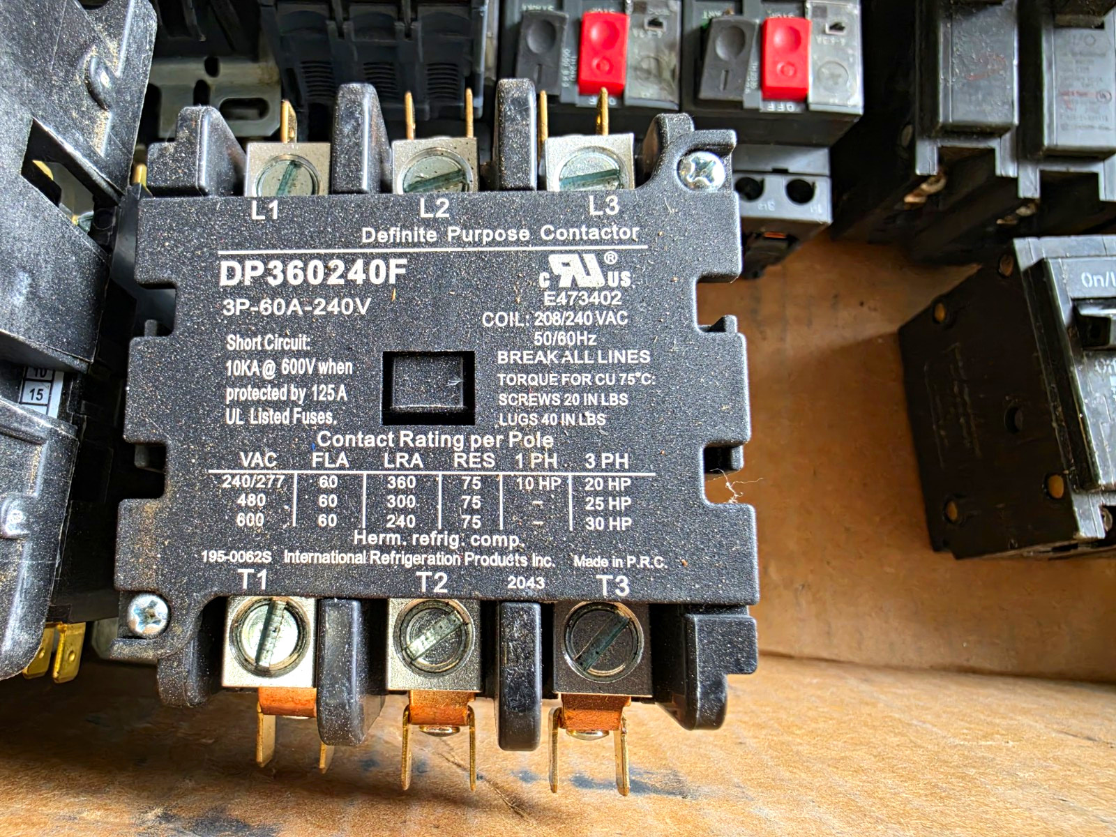 International Refrigeration DP360240F Definite Purpose Contactor 3P 60A 240V