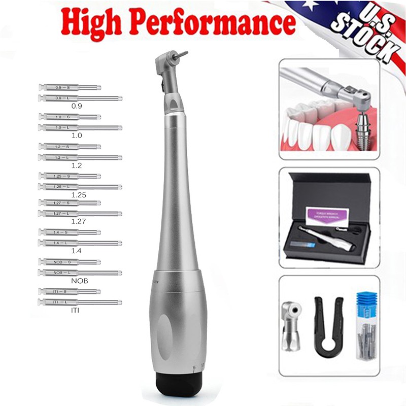 Dental Universal Implant Kit Torque Wrench Contra Angle & 16pcs Drivers Silver