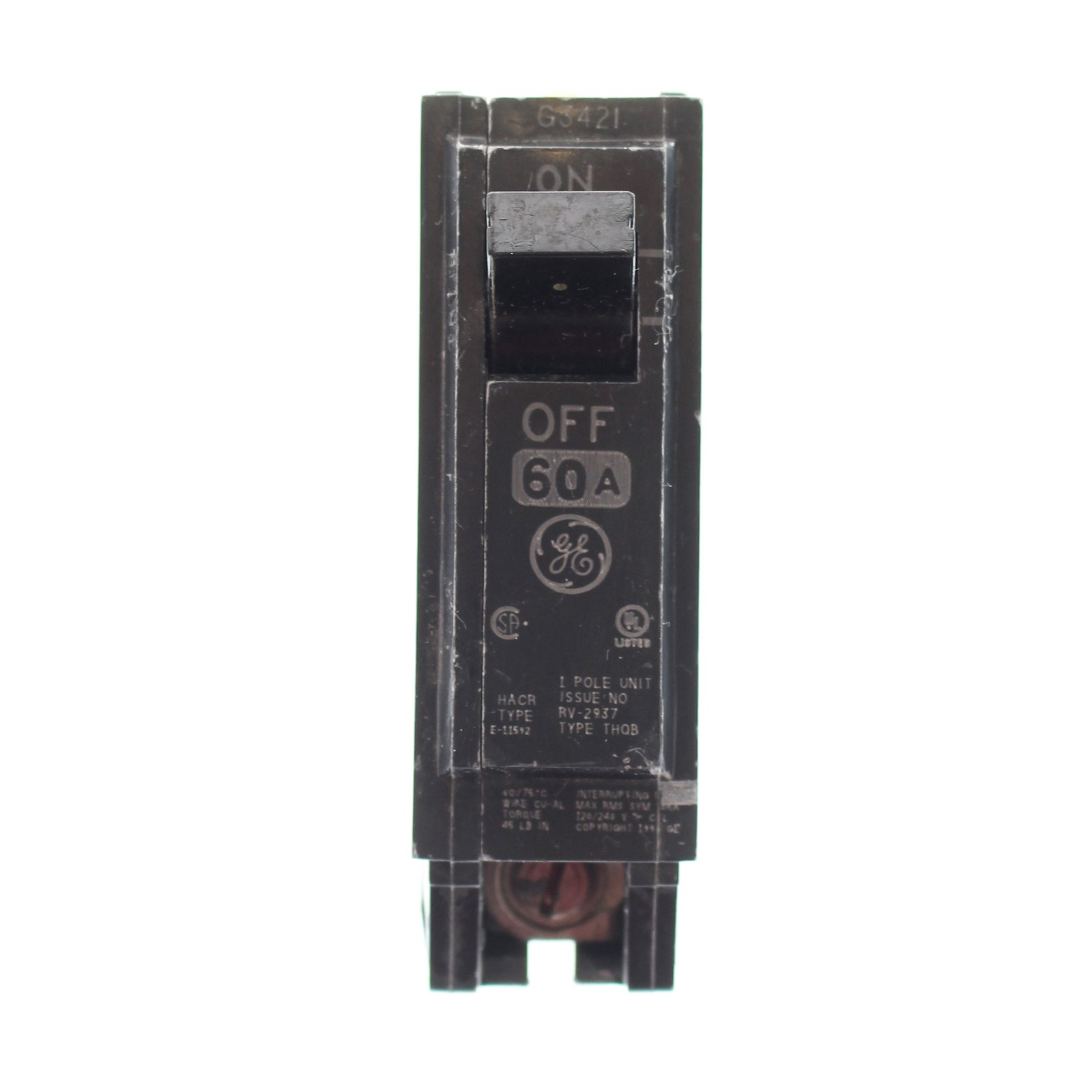 GE THQB160 BOLT-ON CIRCUIT BREAKER, 120/240-VOLT, 1-POLE, 60-AMP, TYPE THQB