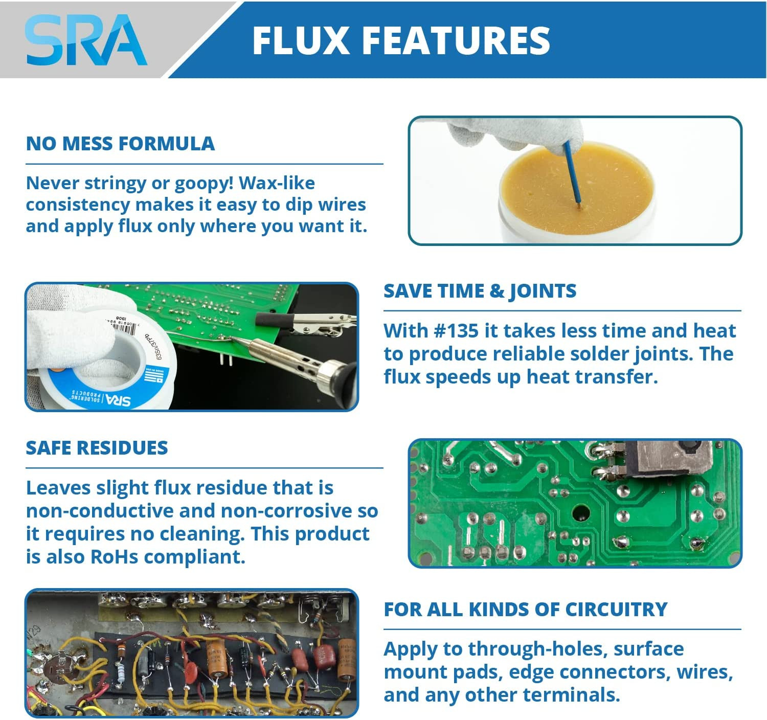 SRA Solder 135 Rosin Paste Soldering Flux for Electronics, No Clean Flux Made fo