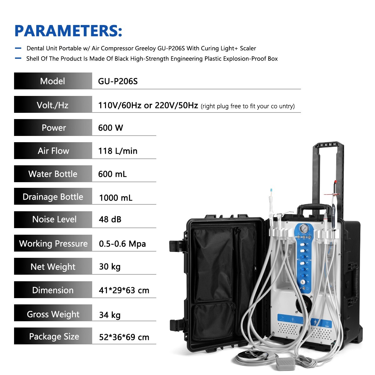 Portable Dental Delivery Unit Air Compressor Suction Scaler Curing Light CE FDA