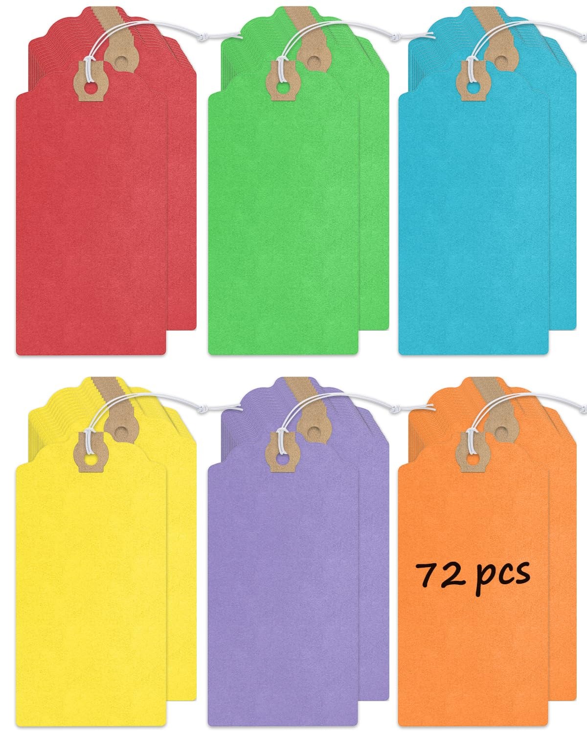 Uniclife 72 Pcs Blank Shipping Tags with Elastic 4.7″ x 2.36″, Rainbow Colors