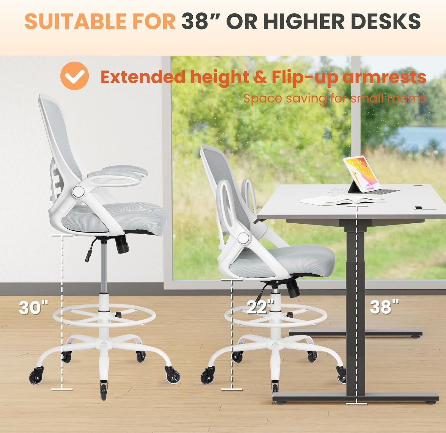 Elegant Ergonomic Drafting Chair – Adjustable Height & Footrest for Comfort