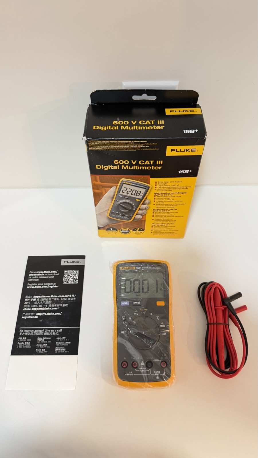 FLUKE 15B+ CAT III 600V DIGITAL MULTIMETER (NEW FACTORY SEALED) SHIPS FAST