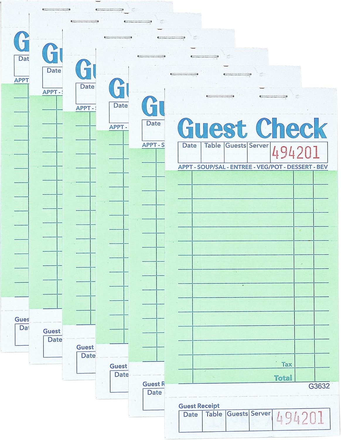 300 Guest Check Books 6 Pack Of 50, for Servers, Server Note Pads, Waitresses