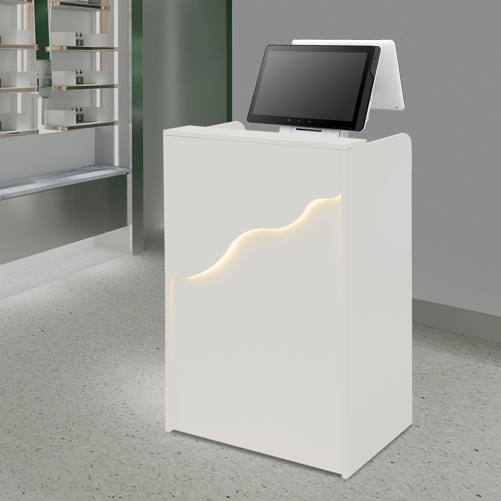 Reception Desk with LED Light, Checkout Counter Reception Desk W/ Storage Drawer