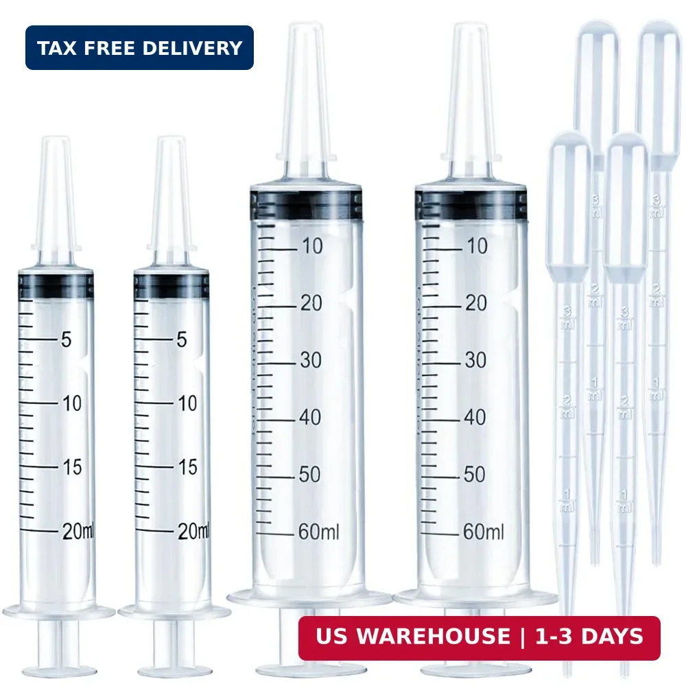 4 Pack 20ml & 60ml Plastic Syringe, Large Syringes Without Needle for Scientific
