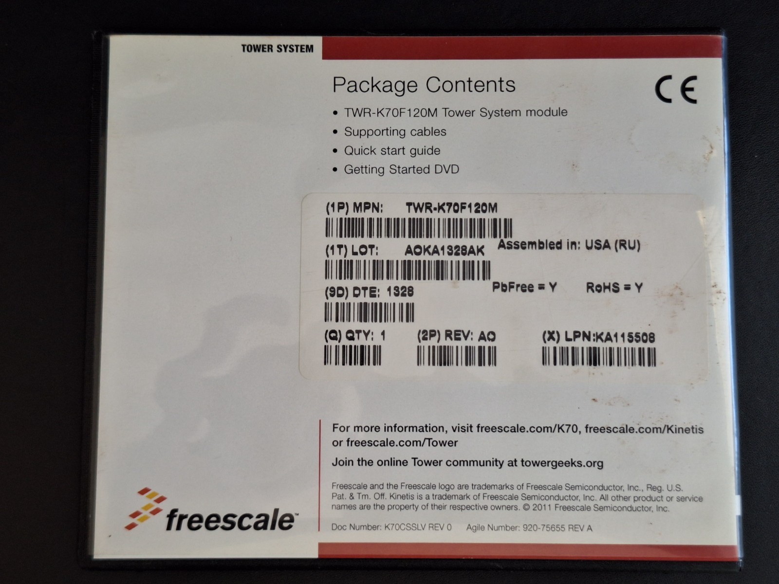 Freescale NXP TWR-K70F120M Kinetis K70 Tower System Module Development Board Kit