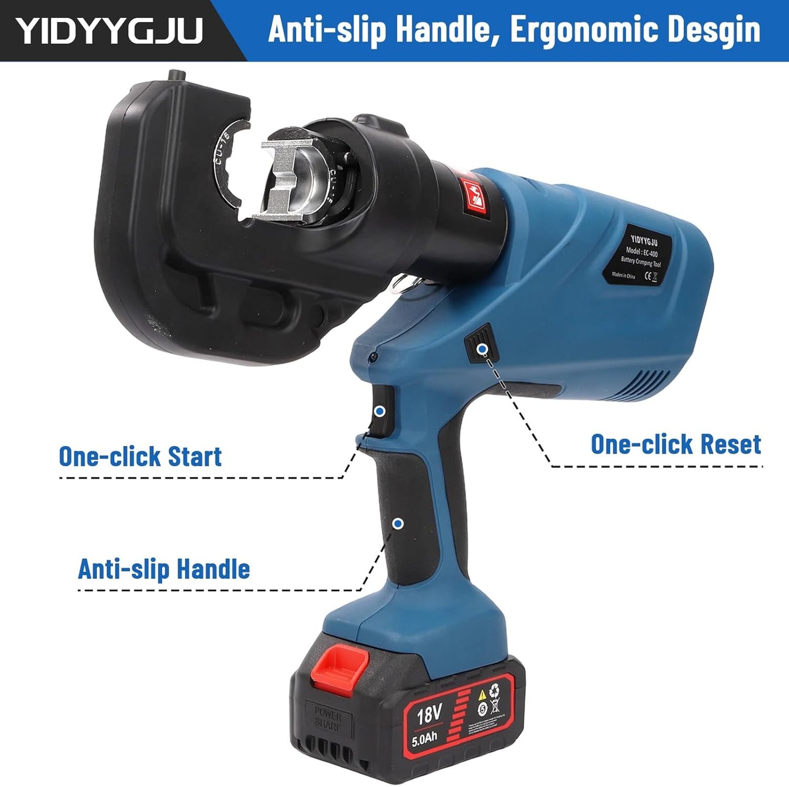 Hydraulic Crimping Tool 12Ton Battery Powered 120KN 21V Lithium-Ion 360°