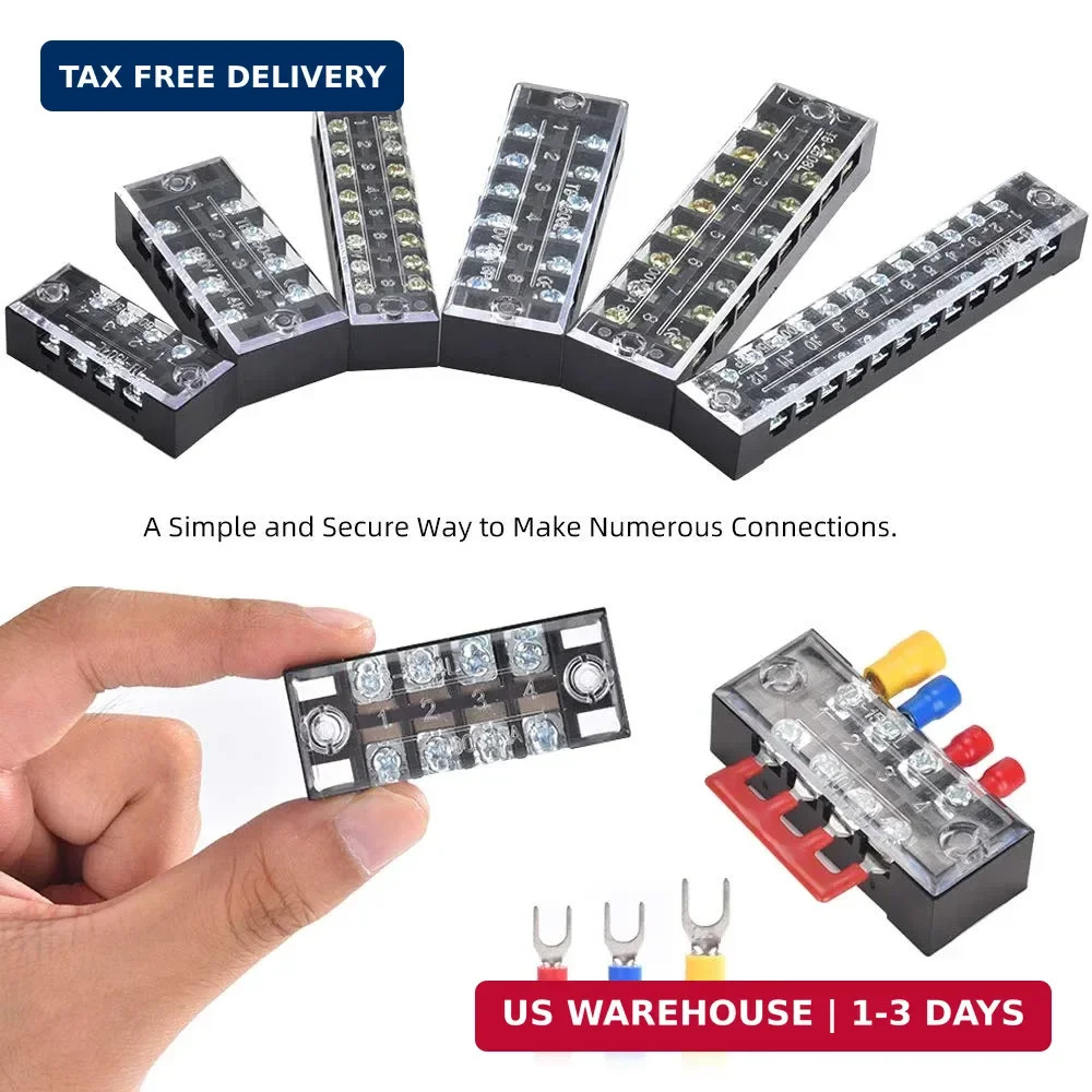 73Pcs(6Sets) Terminal Block Set, 6Pcs 4 Positions 600V 15A Dual Row Screw Termin