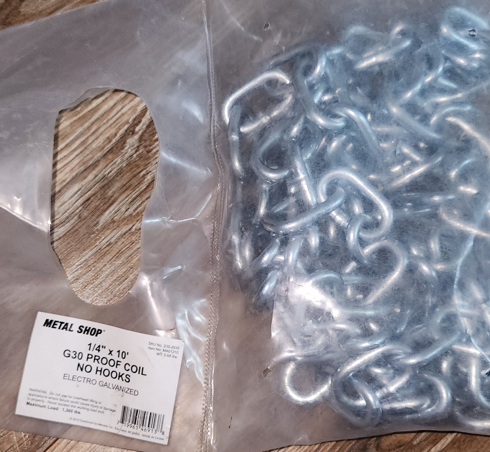 1/4″ x 10′ G30 Proof Coil No Hooks – Metal Shop MA01210 1/4″ Proof