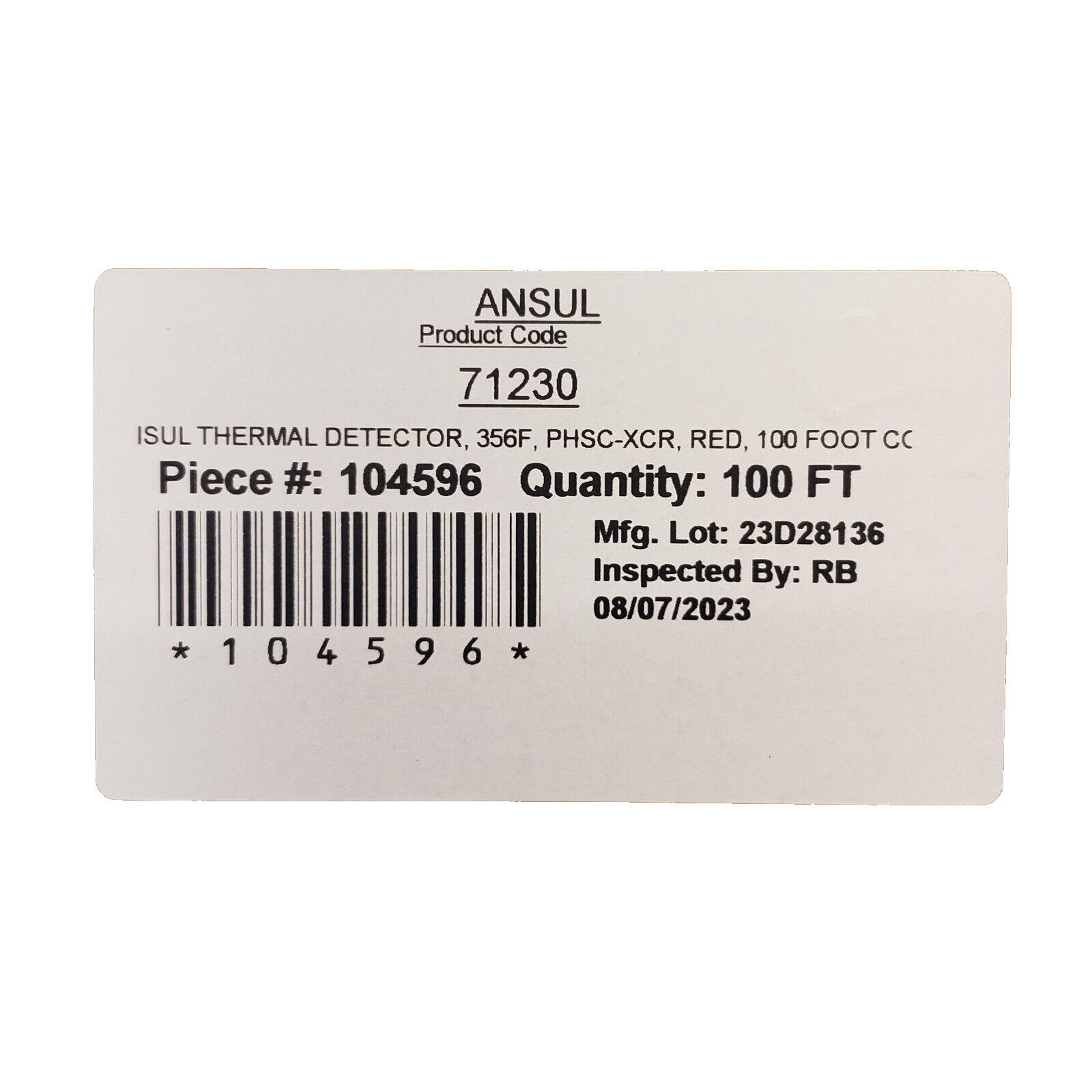 ANSUL 71230 Red Bulk Linear Heat Detection Wire 356°F (180°C) 100 ft (30.5 m)
