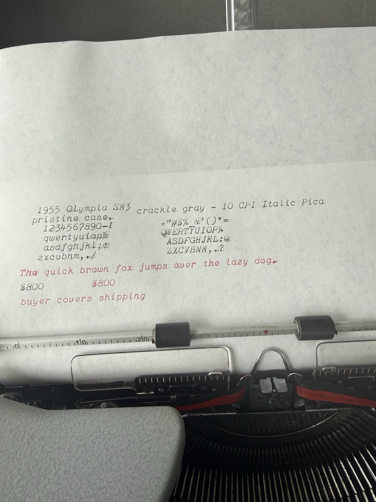 1955 Olympia SM3 De Luxe Typewriter w/Case ITALIC Pica 10cpi