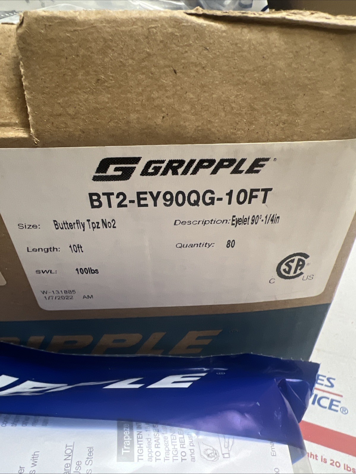 Gripple 90 Degree Eyelet Cable Butterfly Duct Trapeze Hanger No. 2