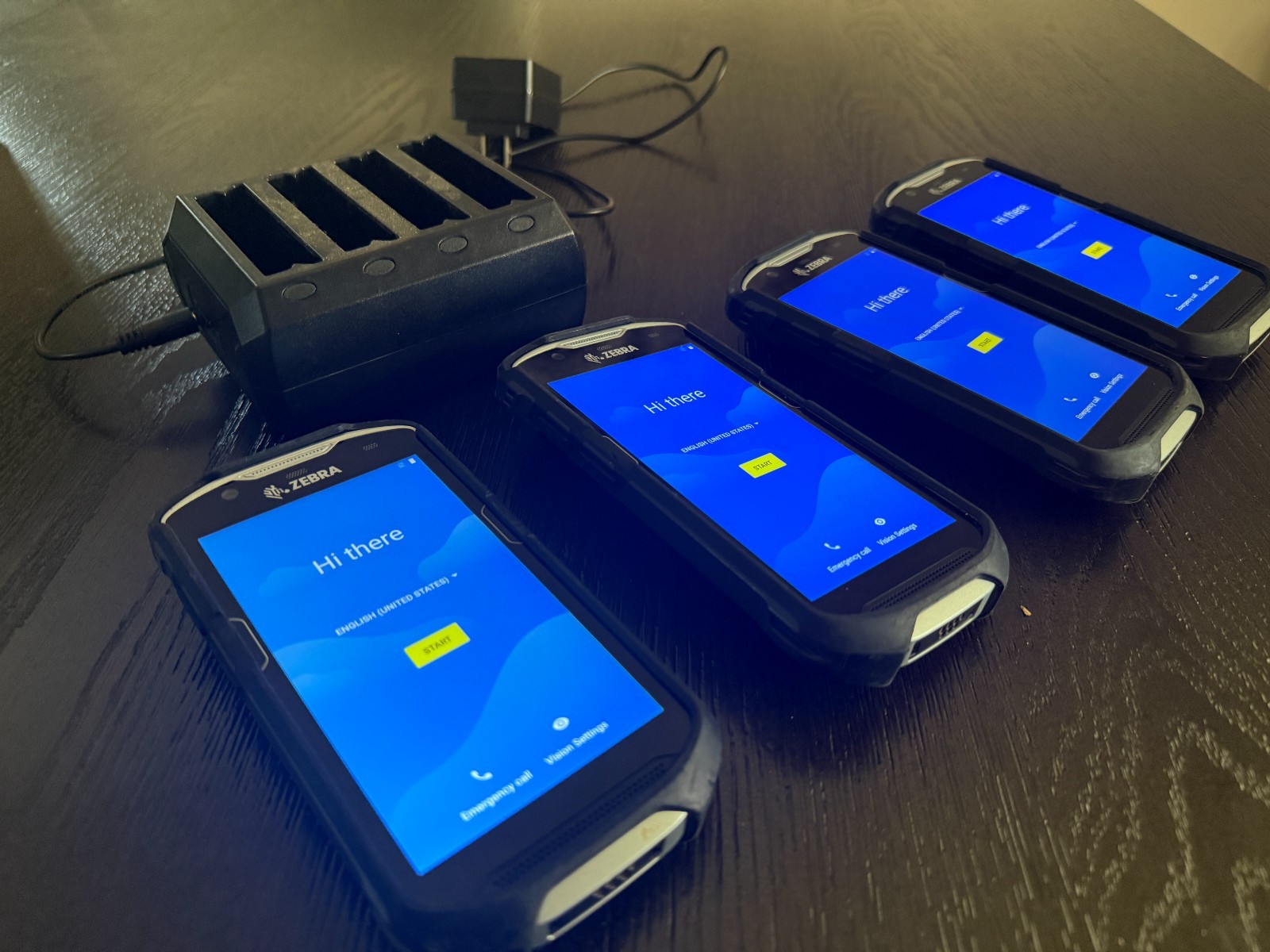 Lot of 4 Zebra TC57HO Android Barcode Scanners + 4-Slot Battery Charger