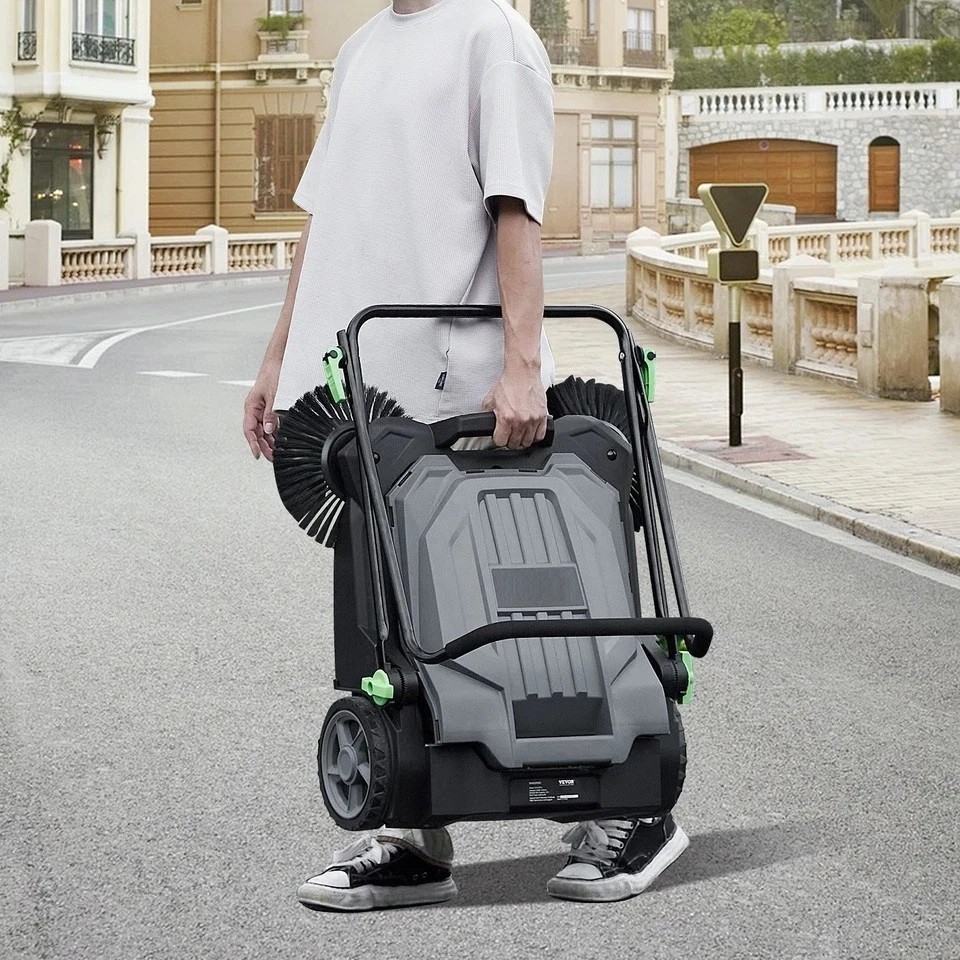 Walk-behind Hand Push Floor Sweeper 25.6″ Width 5 Gallon Waste Container