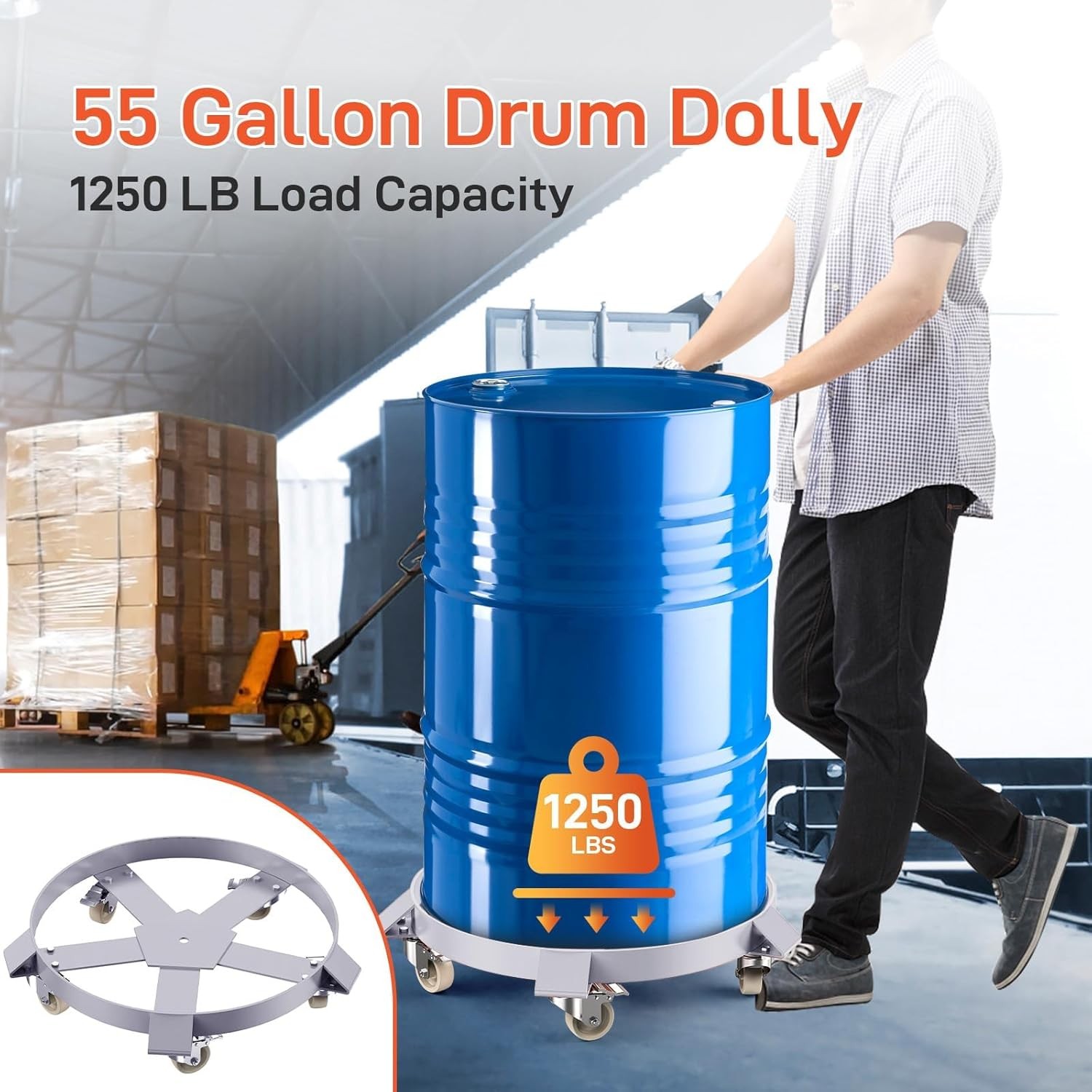 1X 55 Gallon Drum Dolly Barrel Dolly Carts Drum Dolly With Swivel Casters Silver