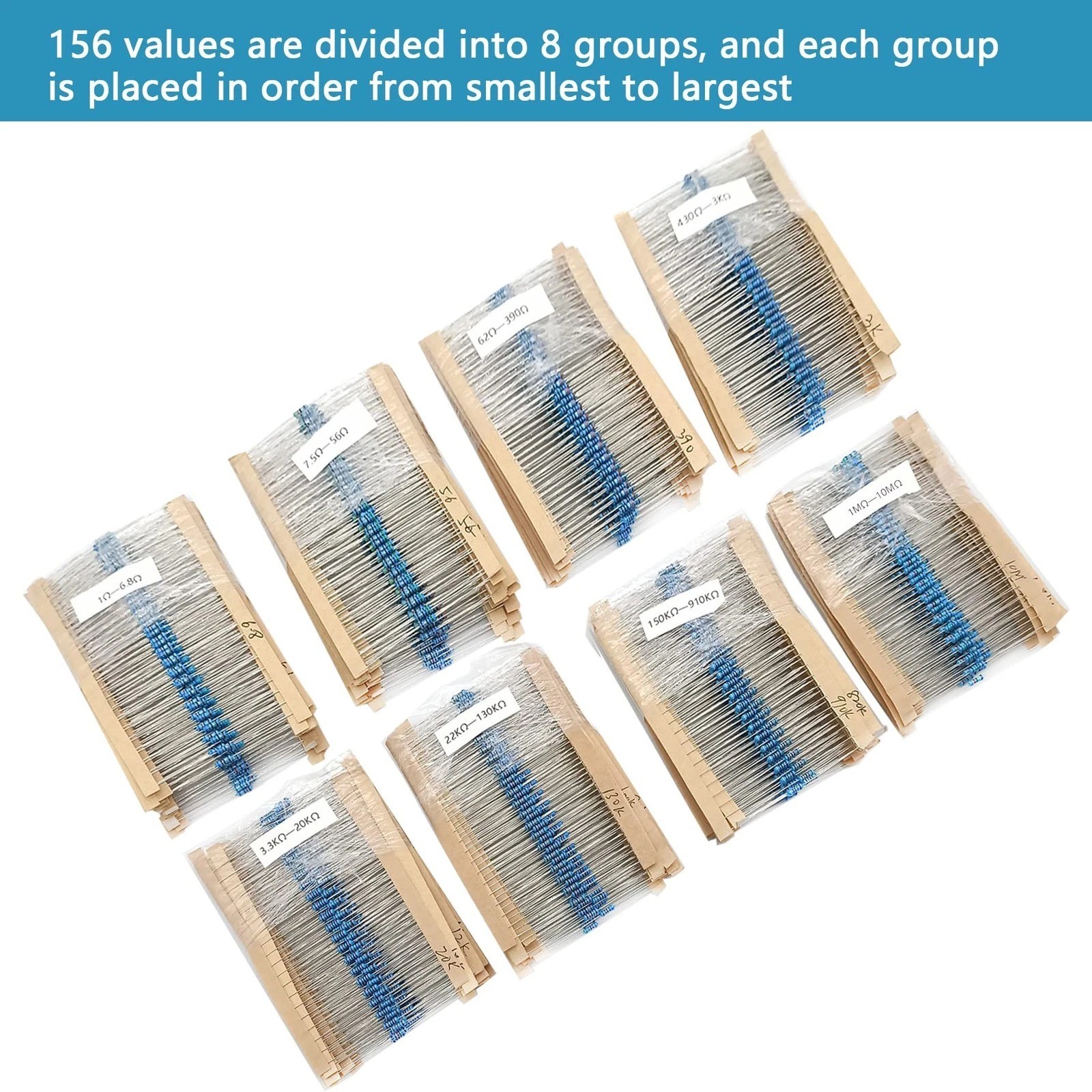 3120pcs 156 Values Metal Film Resistor Kit 1 Ohm-10M Ohm 1/4W 0.25 watt ±1% …