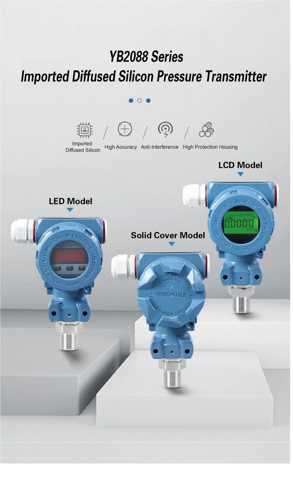 Digital Pressure Transmitter 4-20mA Output SS High Accuracy 0.5% FS YB2088