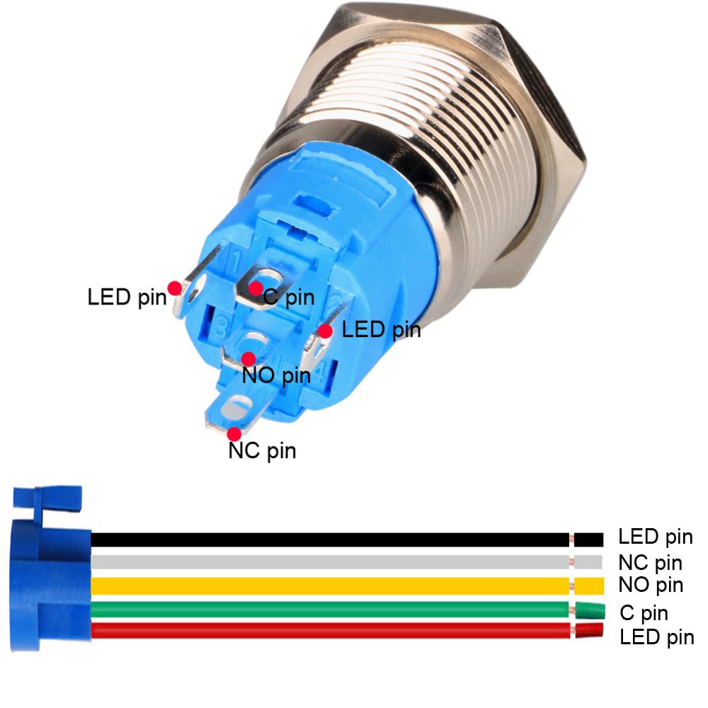 16mm 12V LED ON OFF Waterproof Stainless Steel Latching Push Button Power Switch