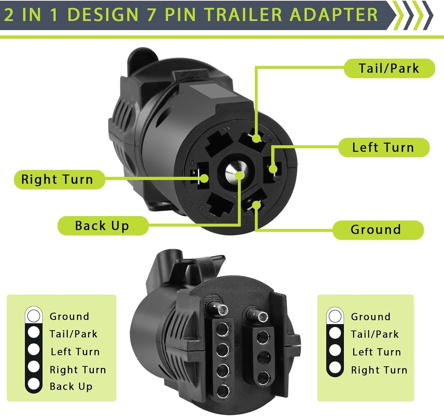 7 to 4 & 5 Pin Trailer Light Adapter，Convenient 2-in-1 Design Trailer Plug Ada