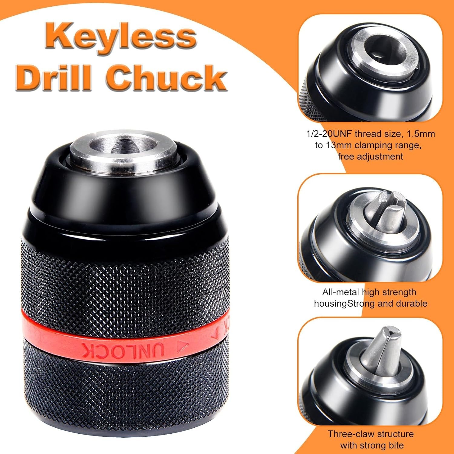Keyless Drill Chuck for Milwaukee M18 1/2-20UNF Mount 1.5-13Mm Clamping Capacity