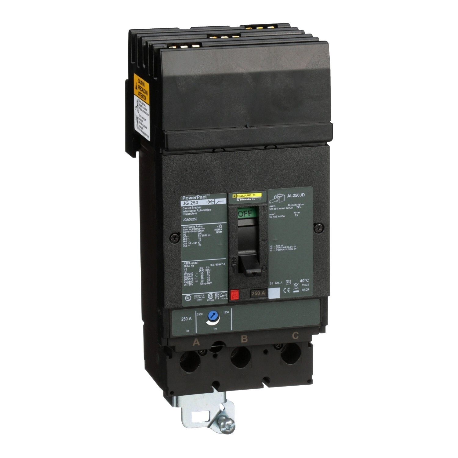 Square D JJA36250 – 250A, 3pole, 600VAC, 18kA, I-Line, Made in Mexico