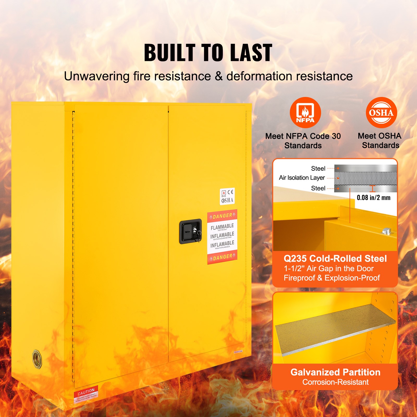 Uimoso Flammable Safety Cabinet Liquid Storage 30 Gal 43.1×18.1×50.1 in Cabinet