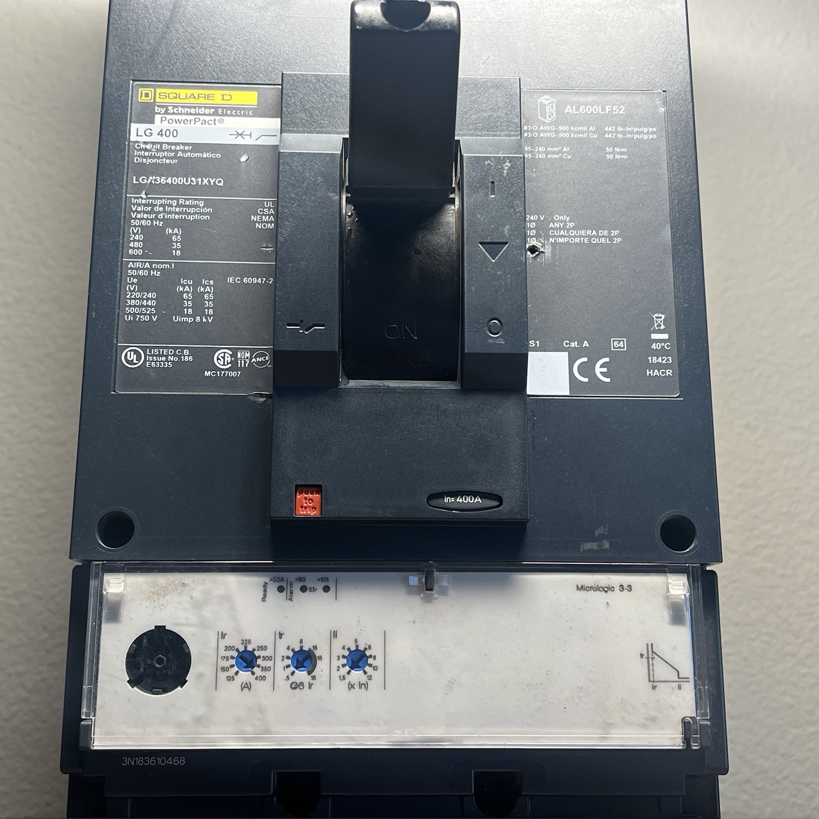 Square D Schneider PowerPact LG400 400A 3-Pole LGF36400U31XYQ