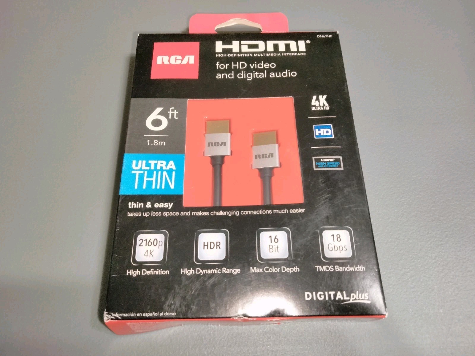 NEW RCA Ultra Thin 6′ HDMI Cable 2160p HDR 16 bit 18 Gbps DH6THE